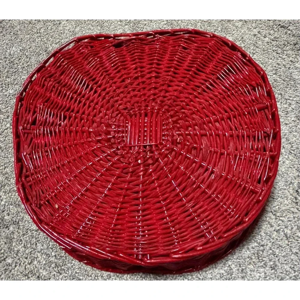Vintage Red Apple Shaped Wicker Basket Fruit Decor Farmhouse Kitchen 17